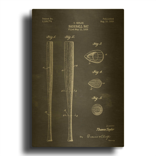'Baseball Bat Blueprint Patent Chalkboard' By LUXE Gold Metal Wall Art