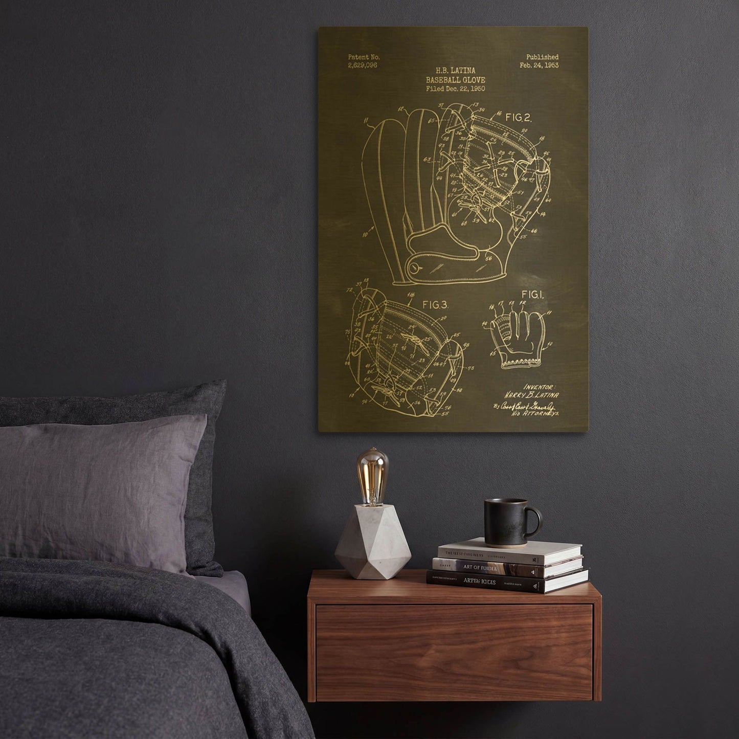 'Baseball Glove Blueprint Patent Chalkboard' By LUXE Gold Metal Wall Art