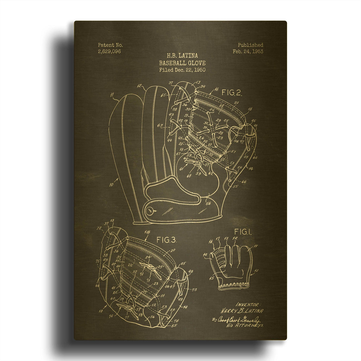 'Baseball Glove Blueprint Patent Chalkboard' By LUXE Gold Metal Wall Art
