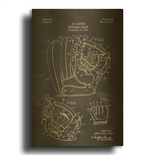 'Baseball Glove Blueprint Patent Chalkboard' By LUXE Gold Metal Wall Art