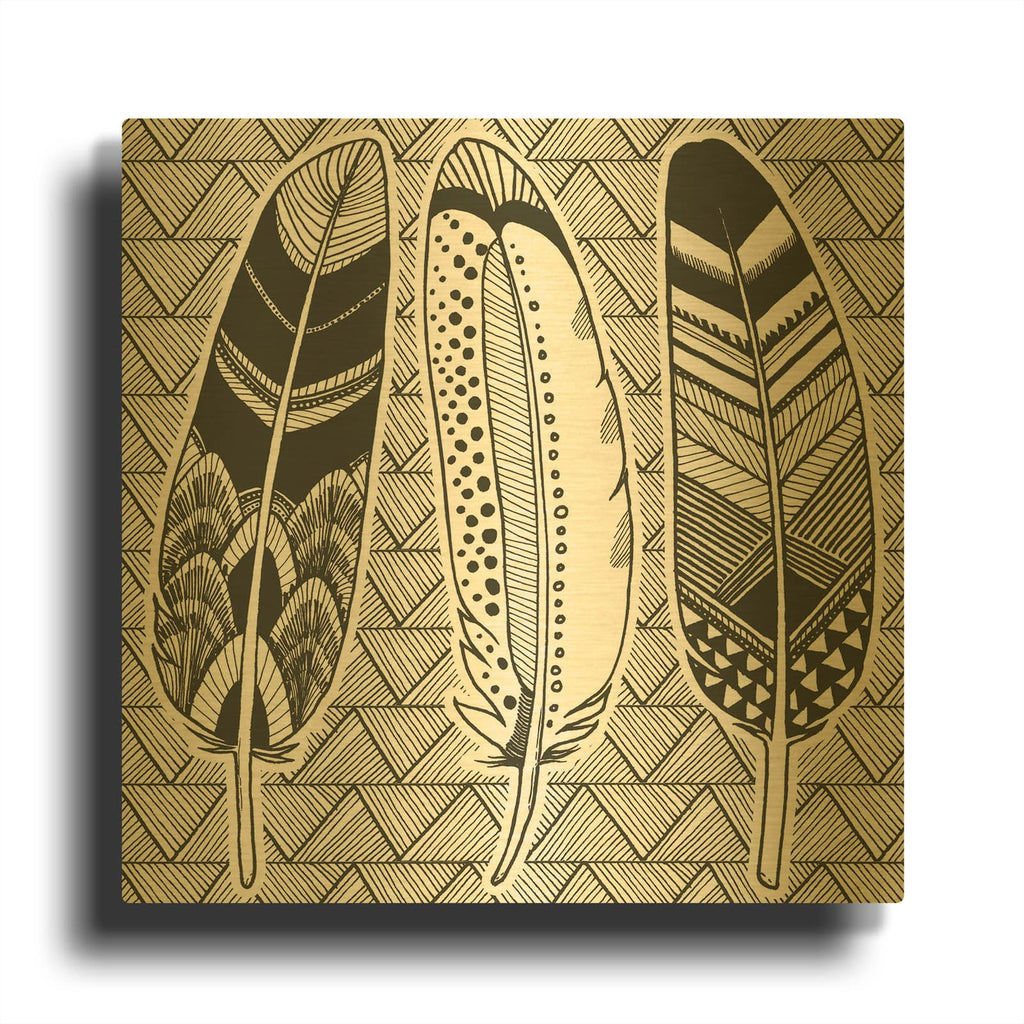 'Geo Feathers I Zentangle' By Sara Zieve Miller Gold Metal Wall Art