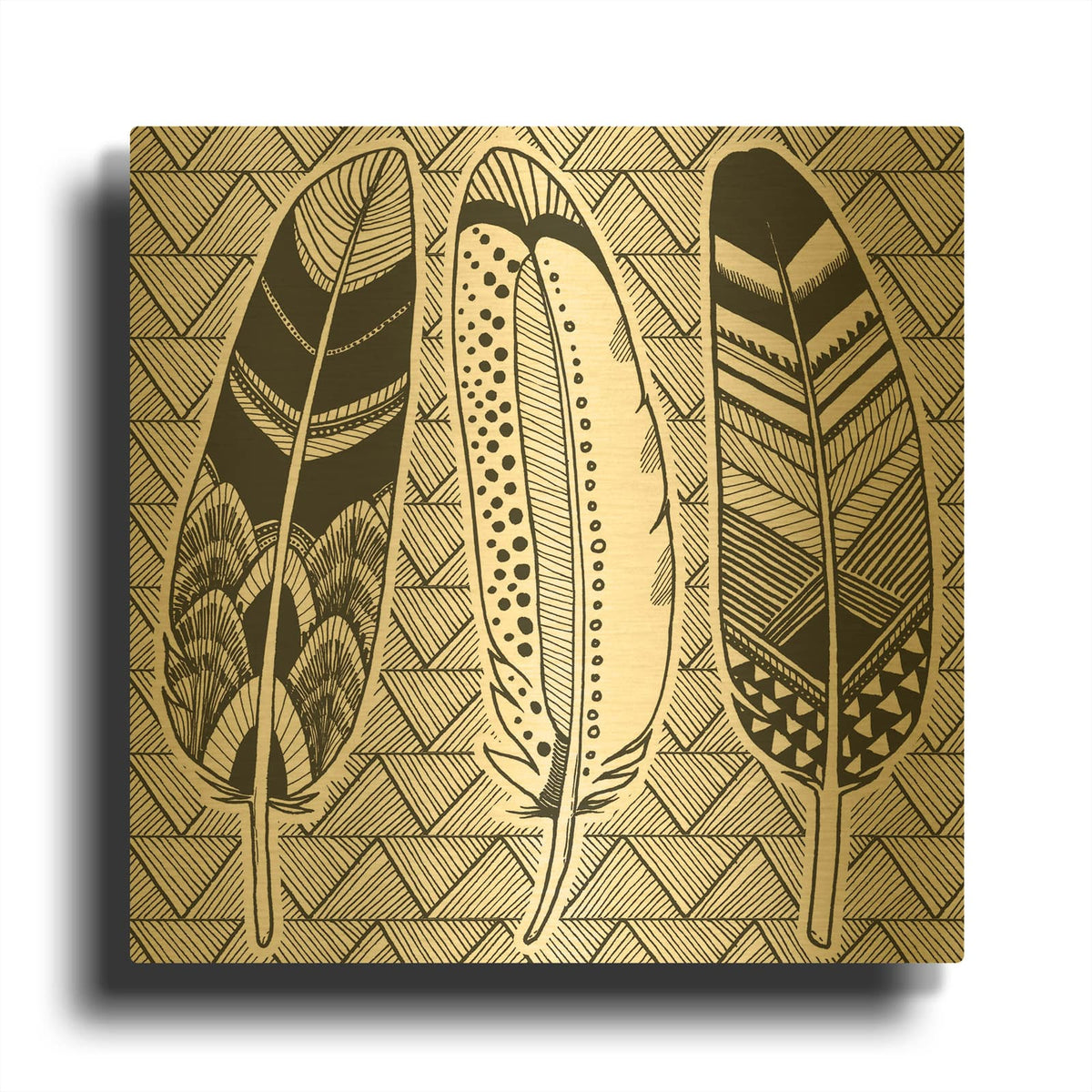 'Geo Feathers I Zentangle' By Sara Zieve Miller Gold Metal Wall Art