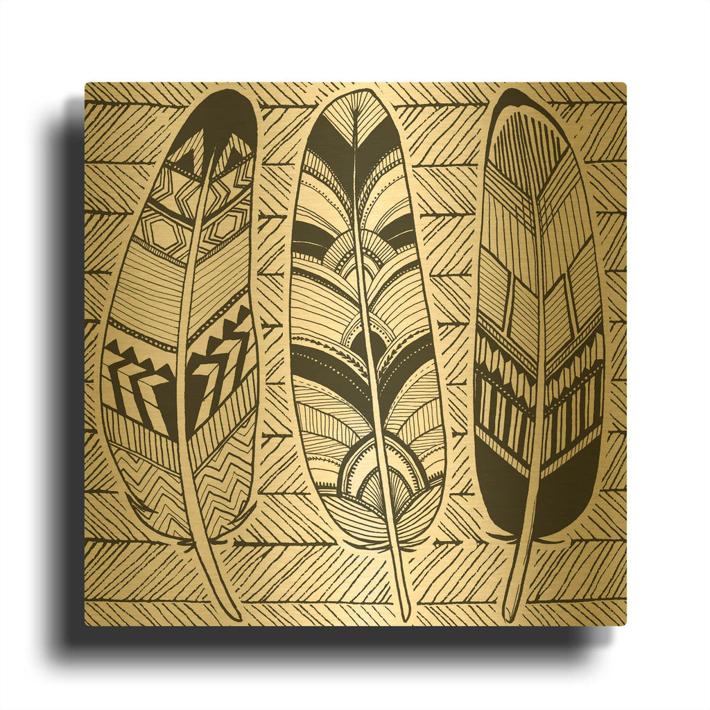 'Geo Feathers II Zentangle' By Sara Zieve Miller Gold Metal Wall Art
