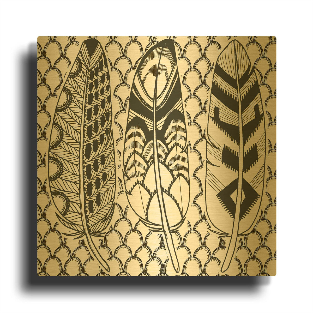'Geo Feathers III Zentangle' By Sara Zieve Miller Gold Metal Wall Art