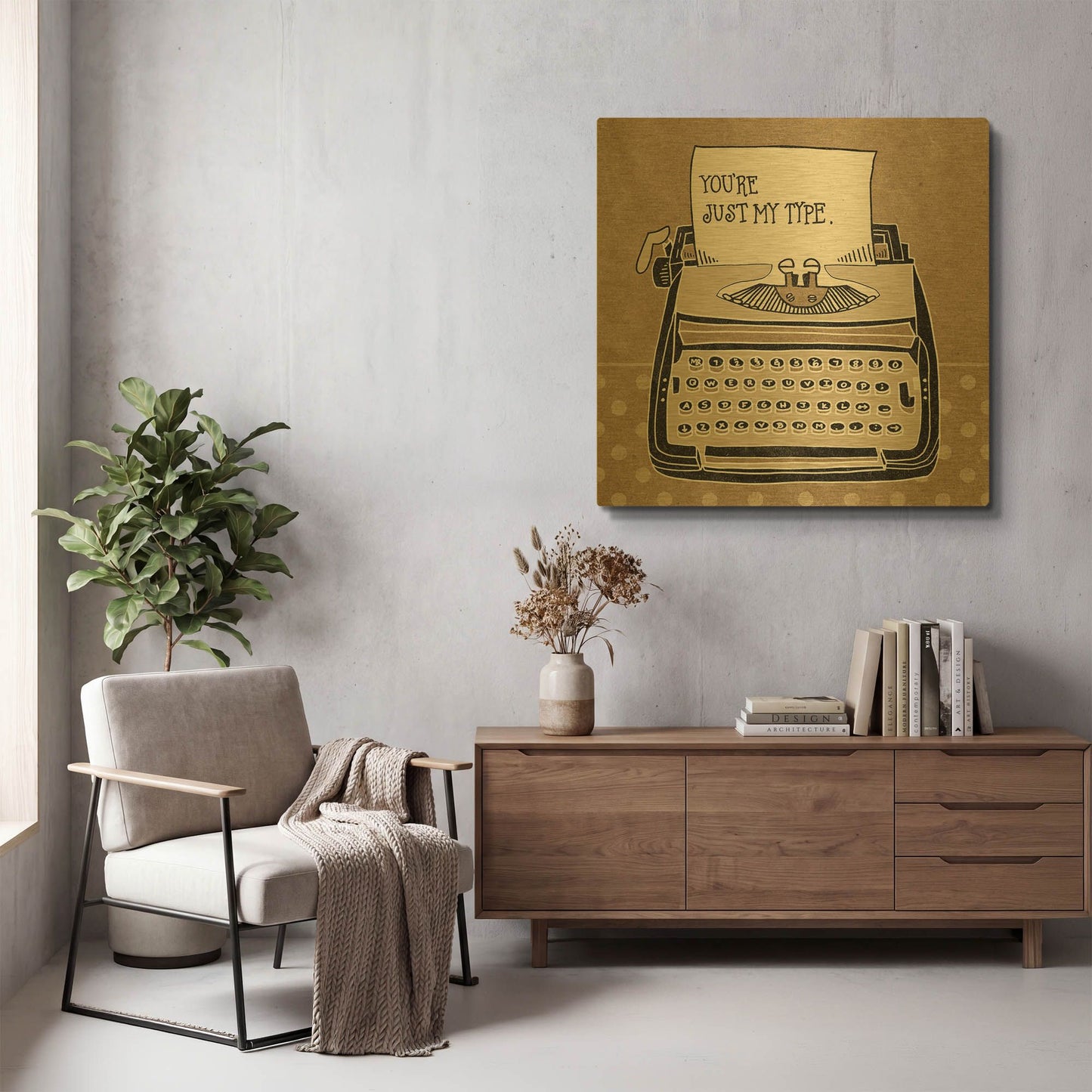 'Youre My Type Taupe' By Mary Urban Gold Metal Wall Art