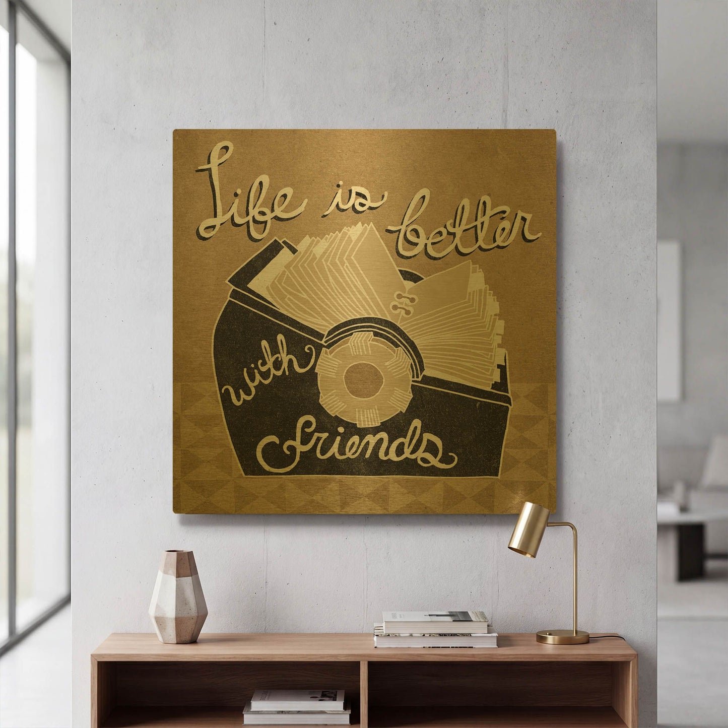 'Life is Better with Friends' By Mary Urban Gold Metal Wall Art