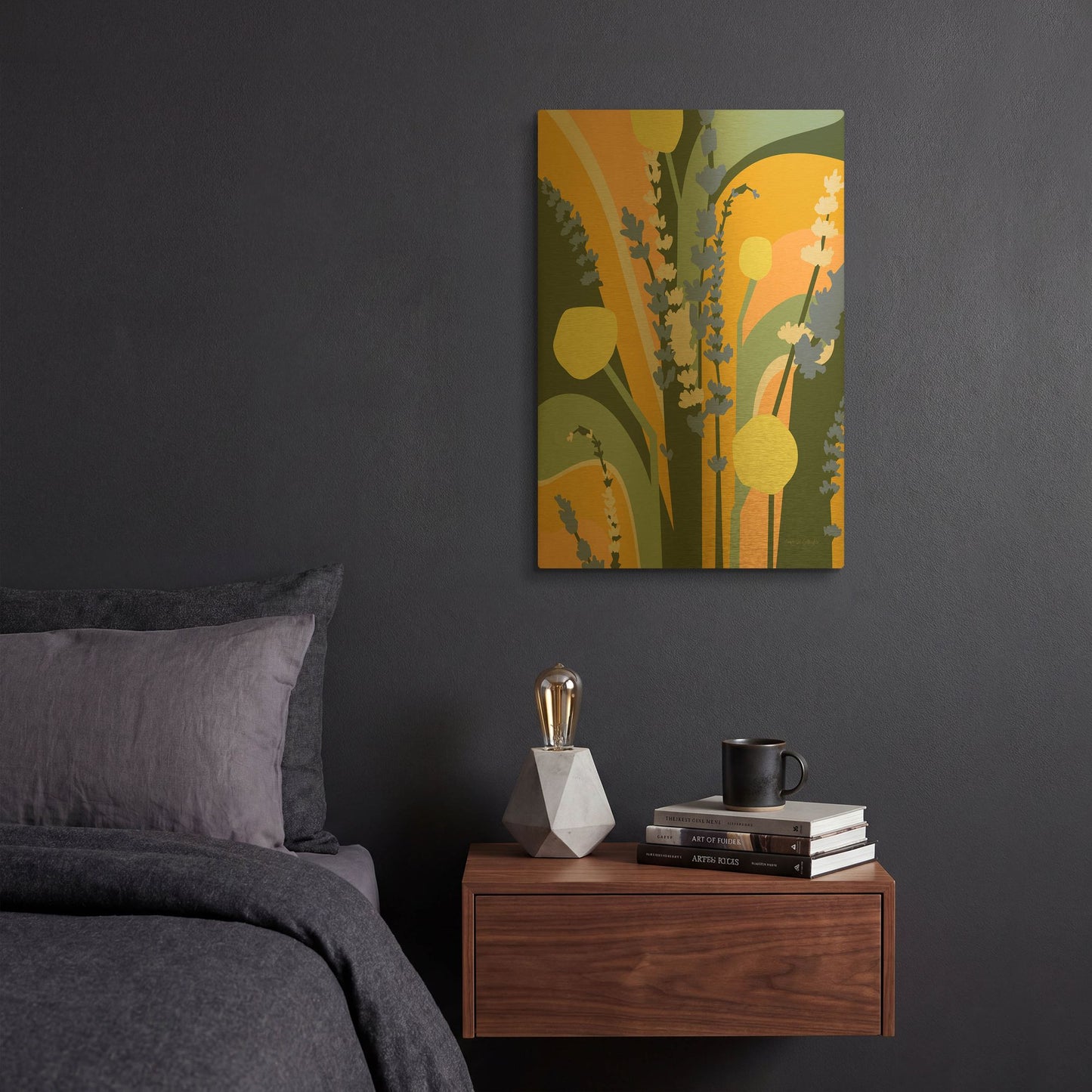'Lavender and Craspedia' By Megan Gallagher Gold Metal Wall Art