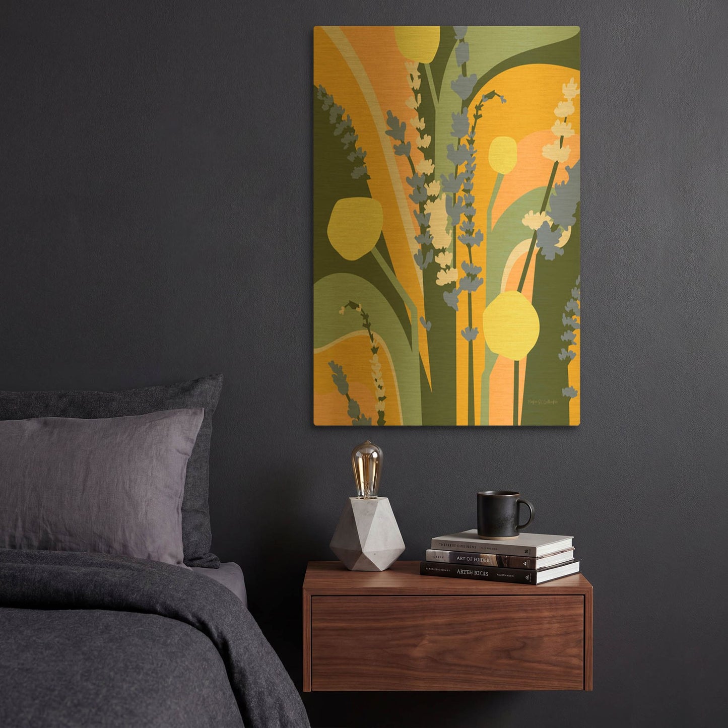 'Lavender and Craspedia' By Megan Gallagher Gold Metal Wall Art