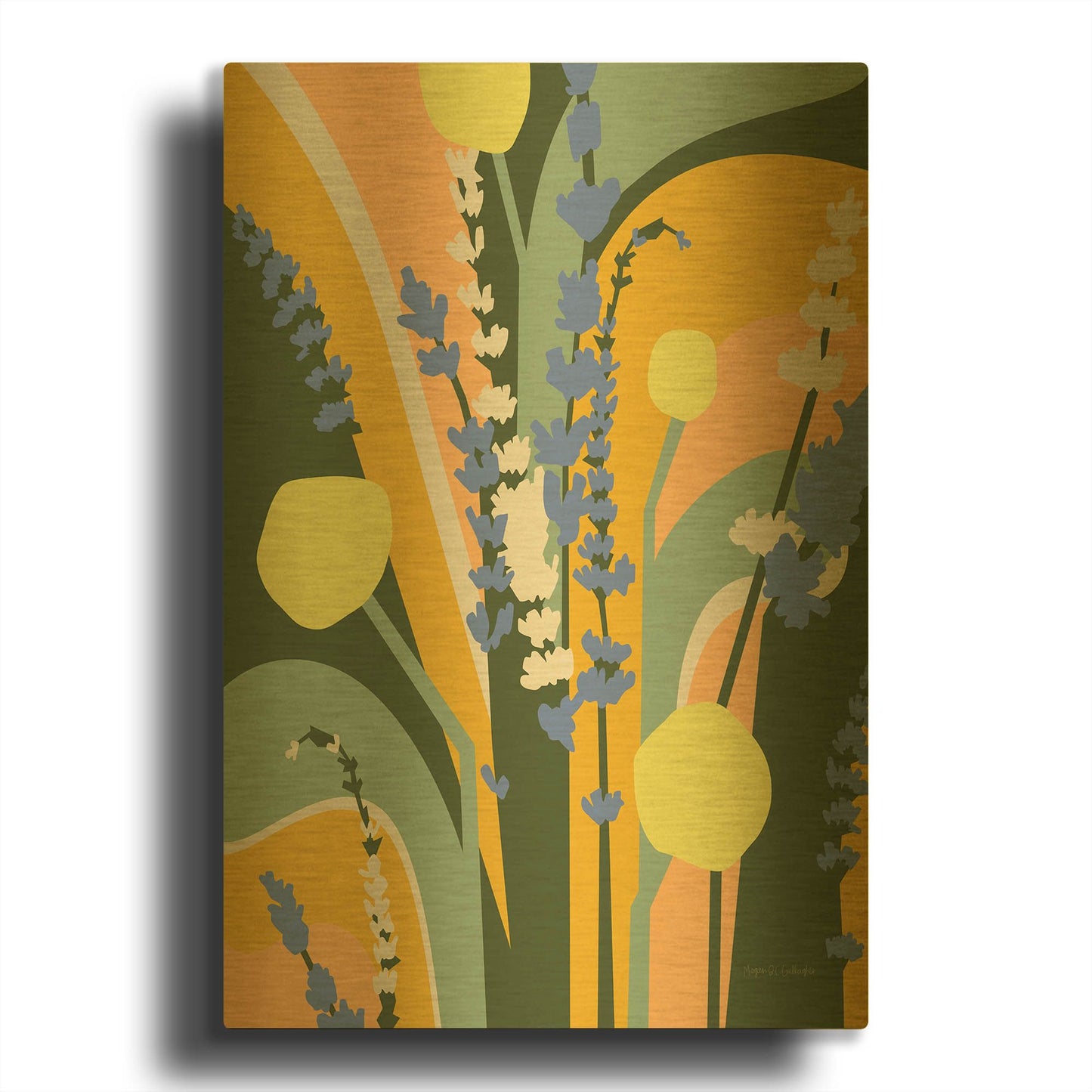 'Lavender and Craspedia' By Megan Gallagher Gold Metal Wall Art