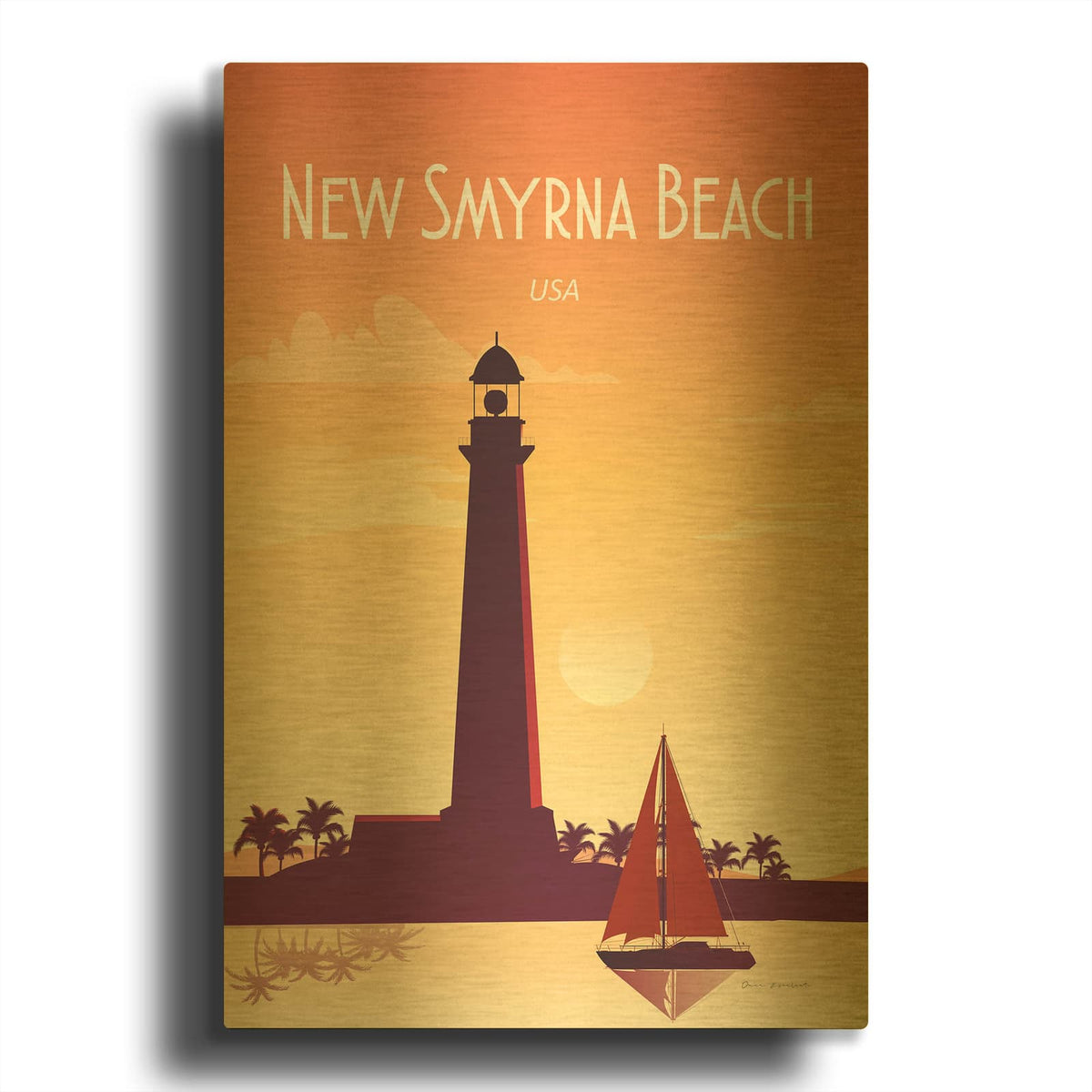 'New Smyrna Beach' By Omar Escalante Gold Metal Wall Art