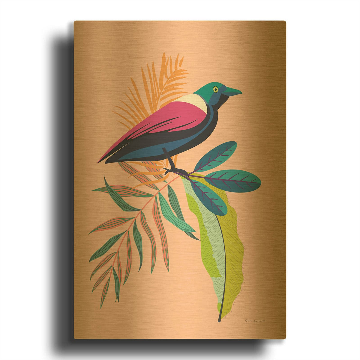'Exotic Birds I' By Omar Escalante Gold Metal Wall Art