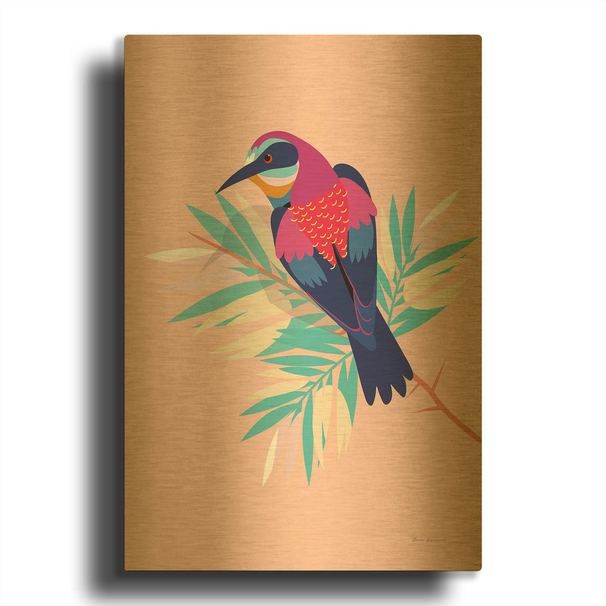 'Exotic Birds II' By Omar Escalante Gold Metal Wall Art