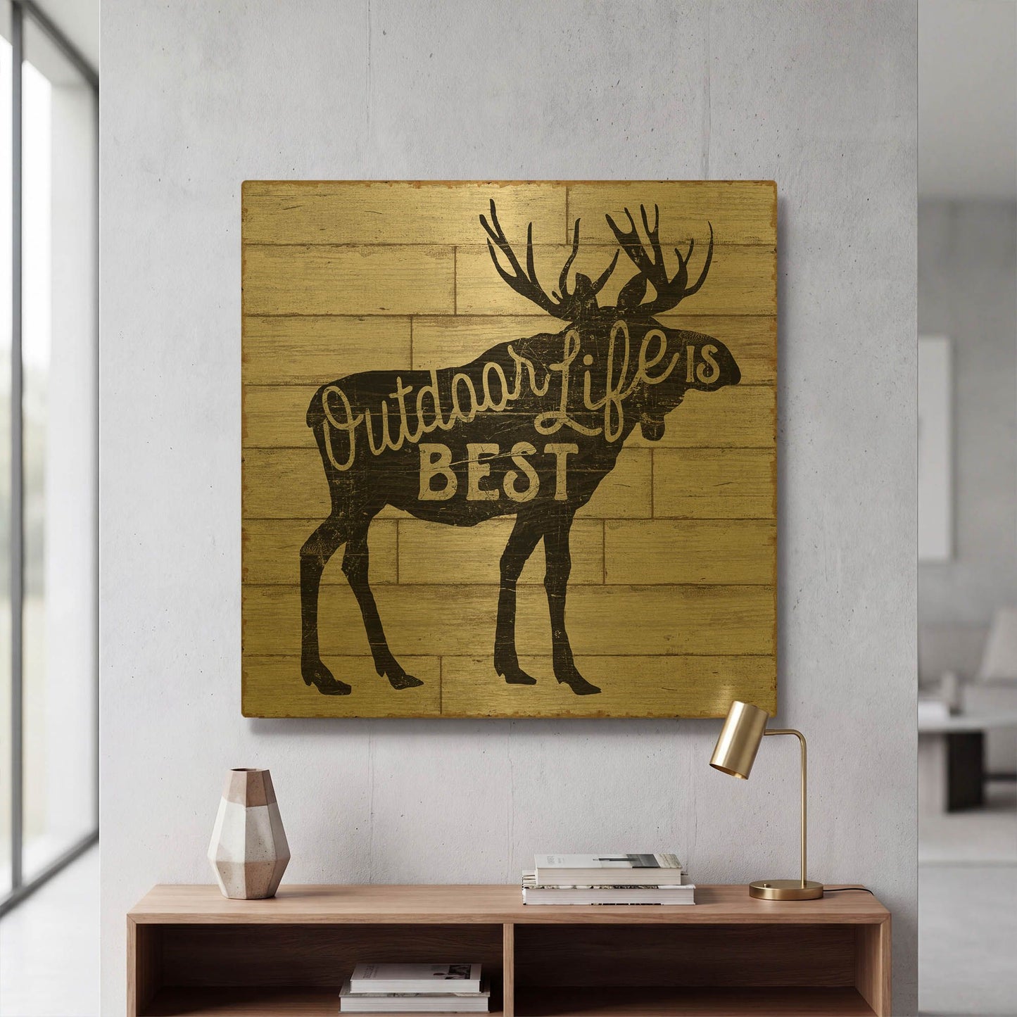 'Lake Lodge I' By Sue Schlabach Gold Metal Wall Art