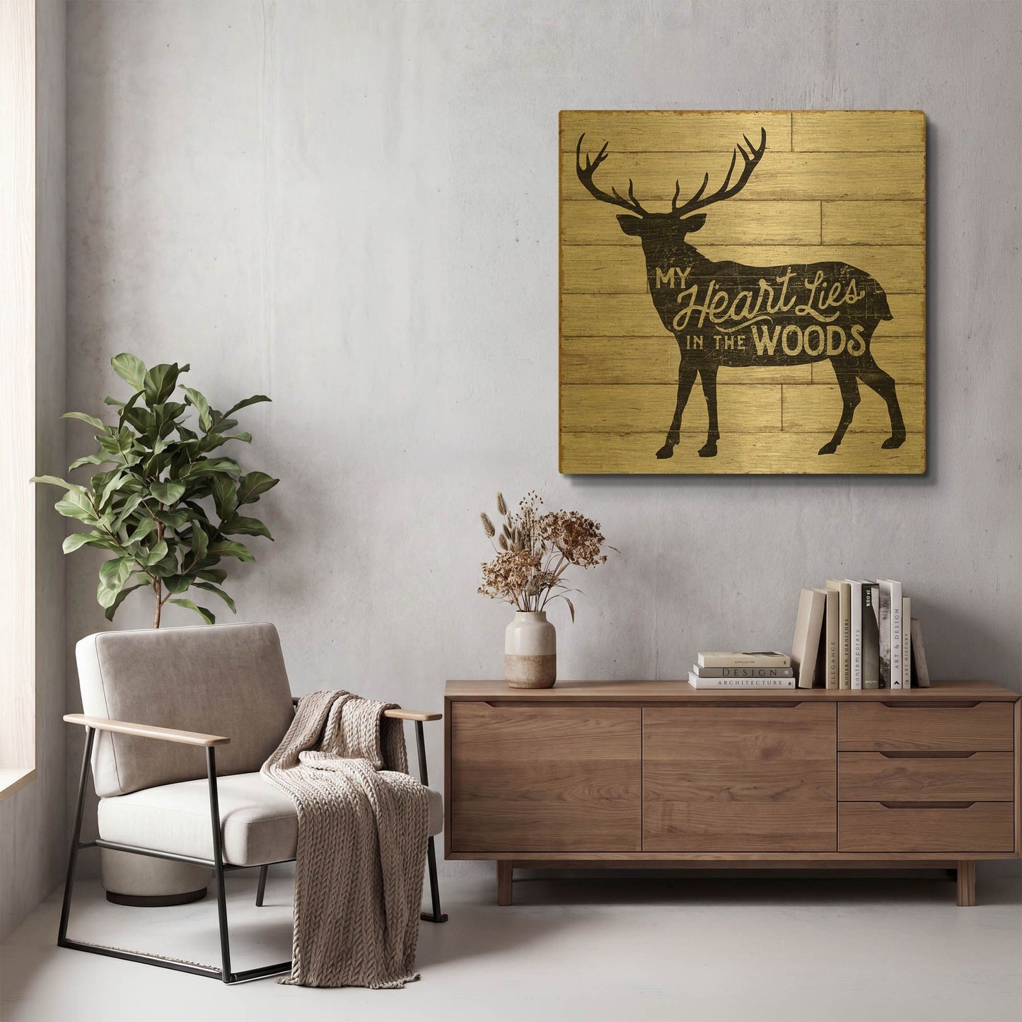'Lake Lodge II' By Sue Schlabach Gold Metal Wall Art