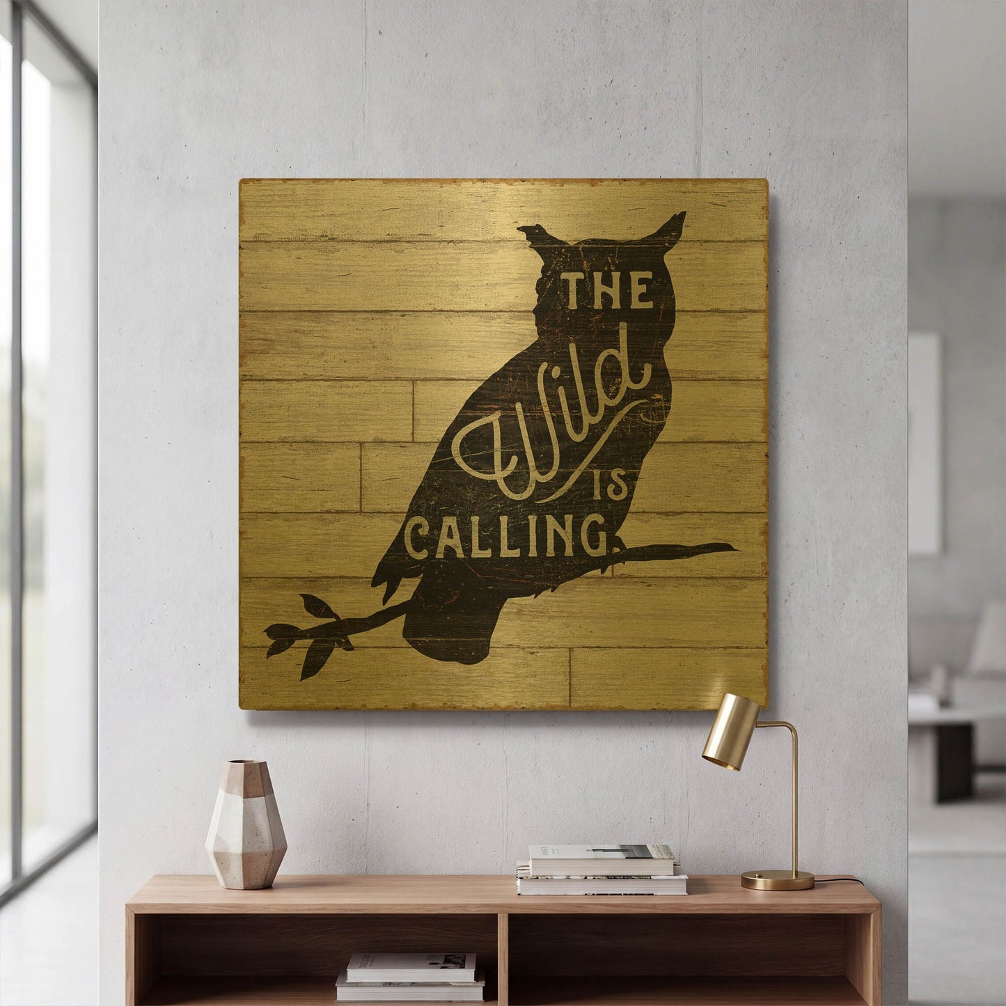 'Lake Lodge III' By Sue Schlabach Gold Metal Wall Art