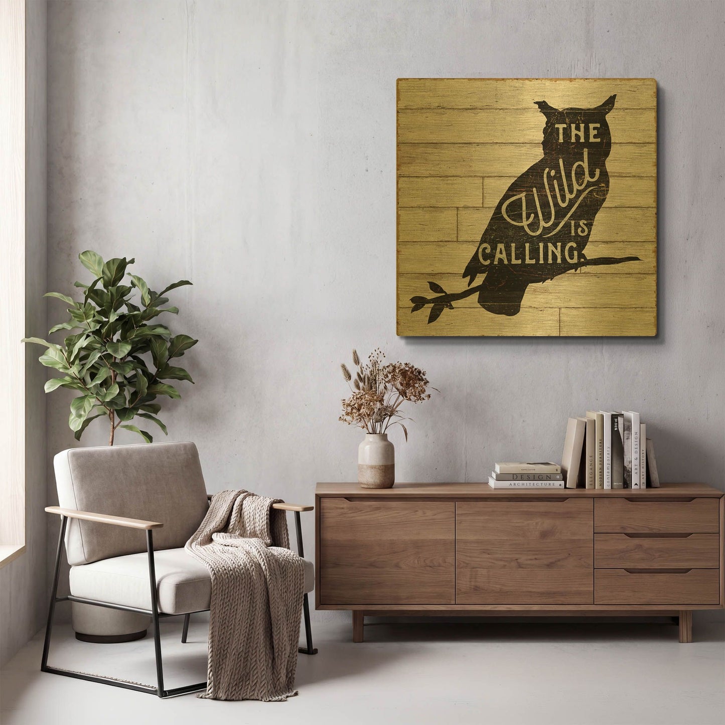 'Lake Lodge III' By Sue Schlabach Gold Metal Wall Art