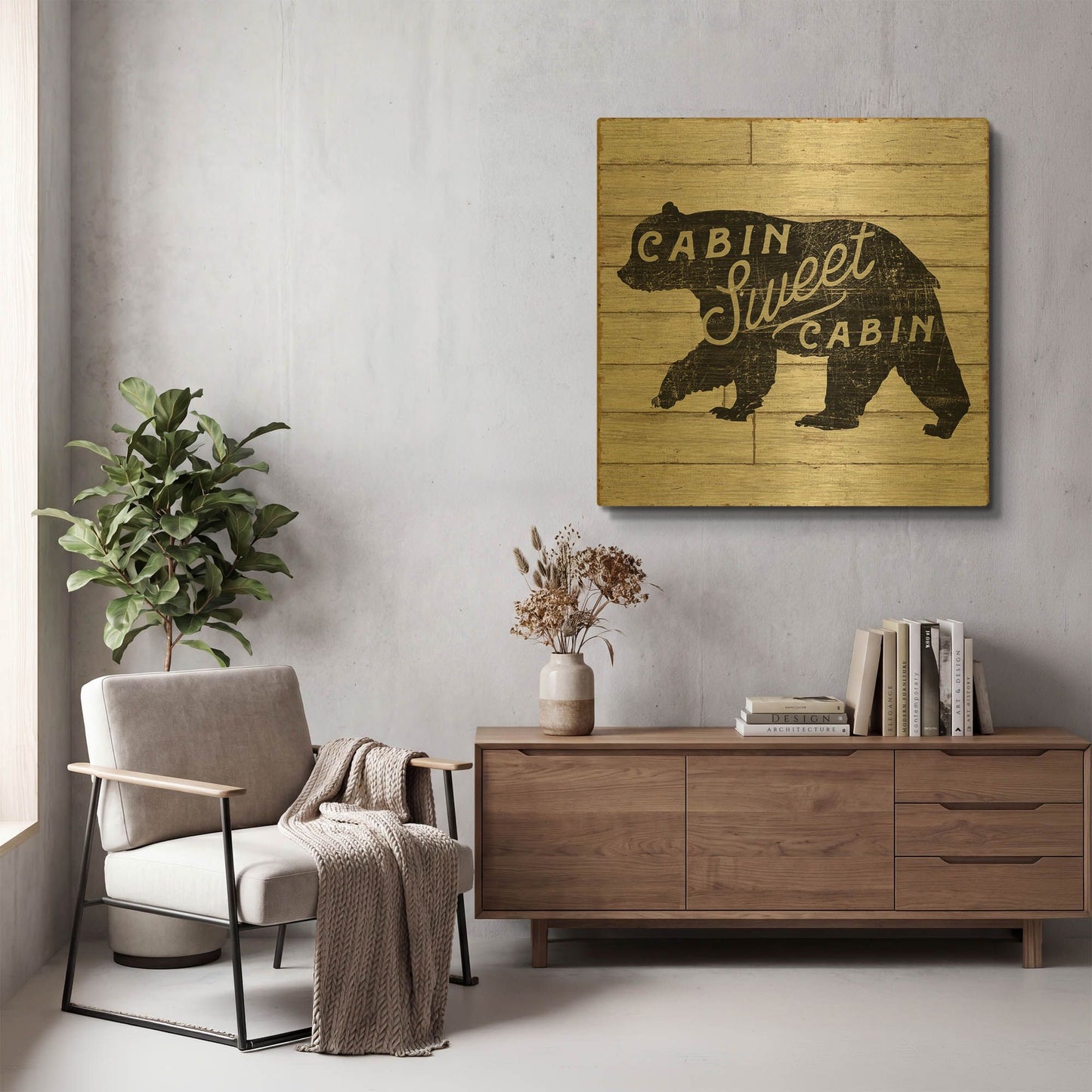 'Lake Lodge IV' By Sue Schlabach Gold Metal Wall Art
