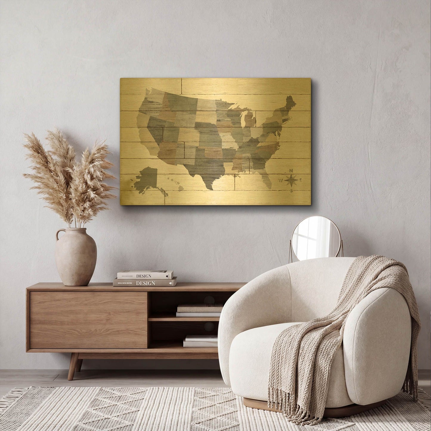 'Barnboard Map Neutral' By Sue Schlabach Gold Metal Wall Art