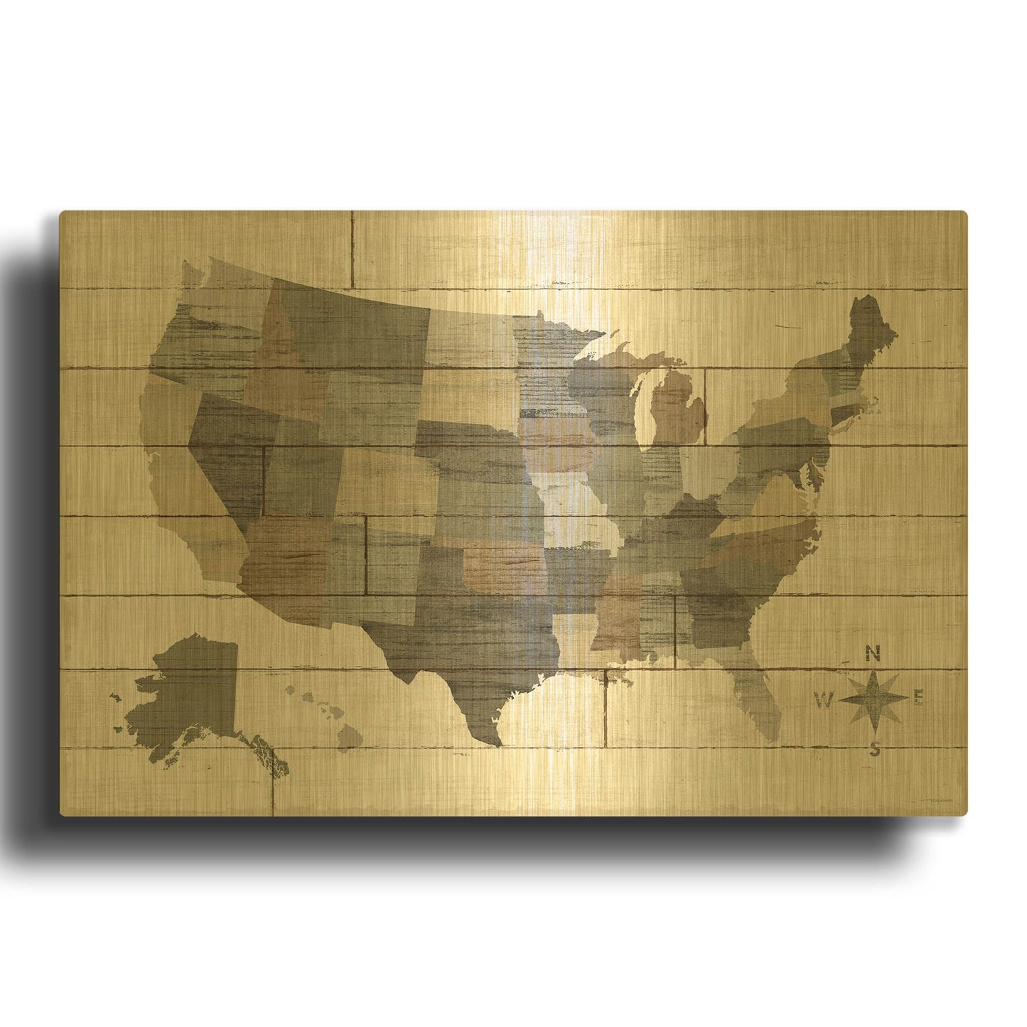 'Barnboard Map Neutral' By Sue Schlabach Gold Metal Wall Art