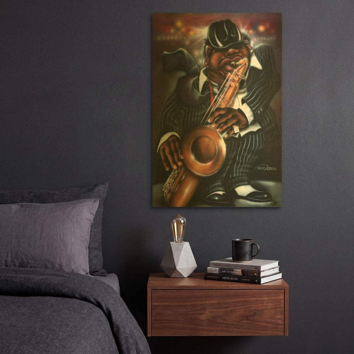 'Jazzman Moe' By Leonard Jones Gold Metal Wall Art
