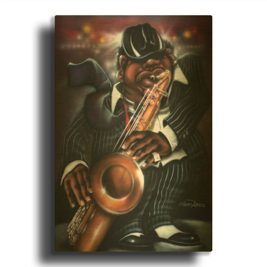 'Jazzman Moe' By Leonard Jones Gold Metal Wall Art
