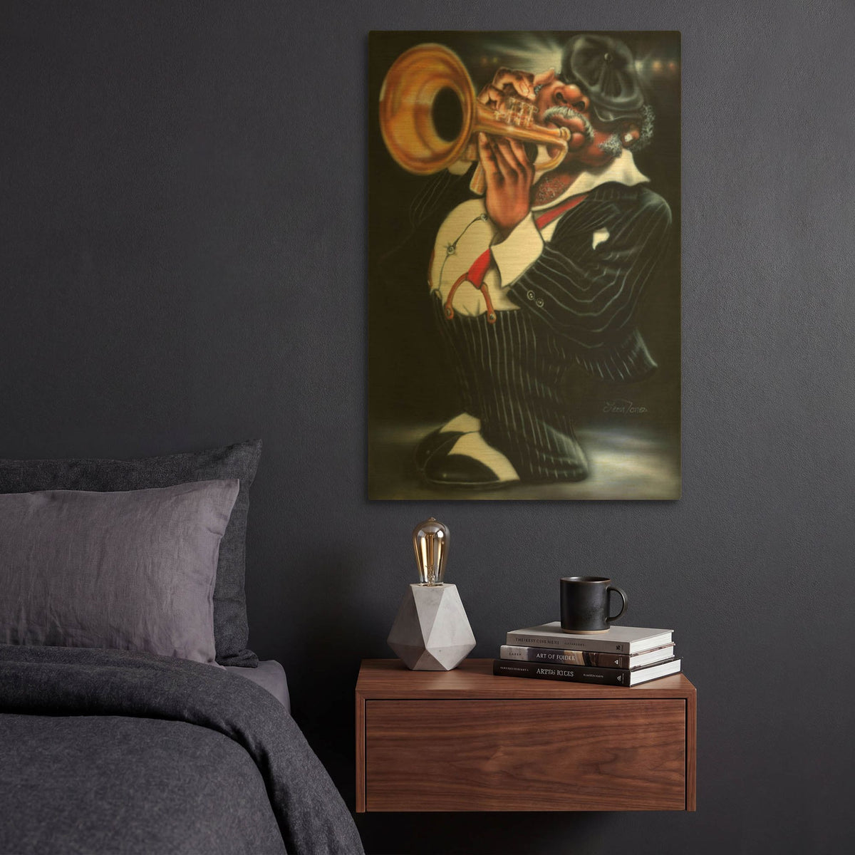 'Jazzman Papa Joe' By Leonard Jones Gold Metal Wall Art