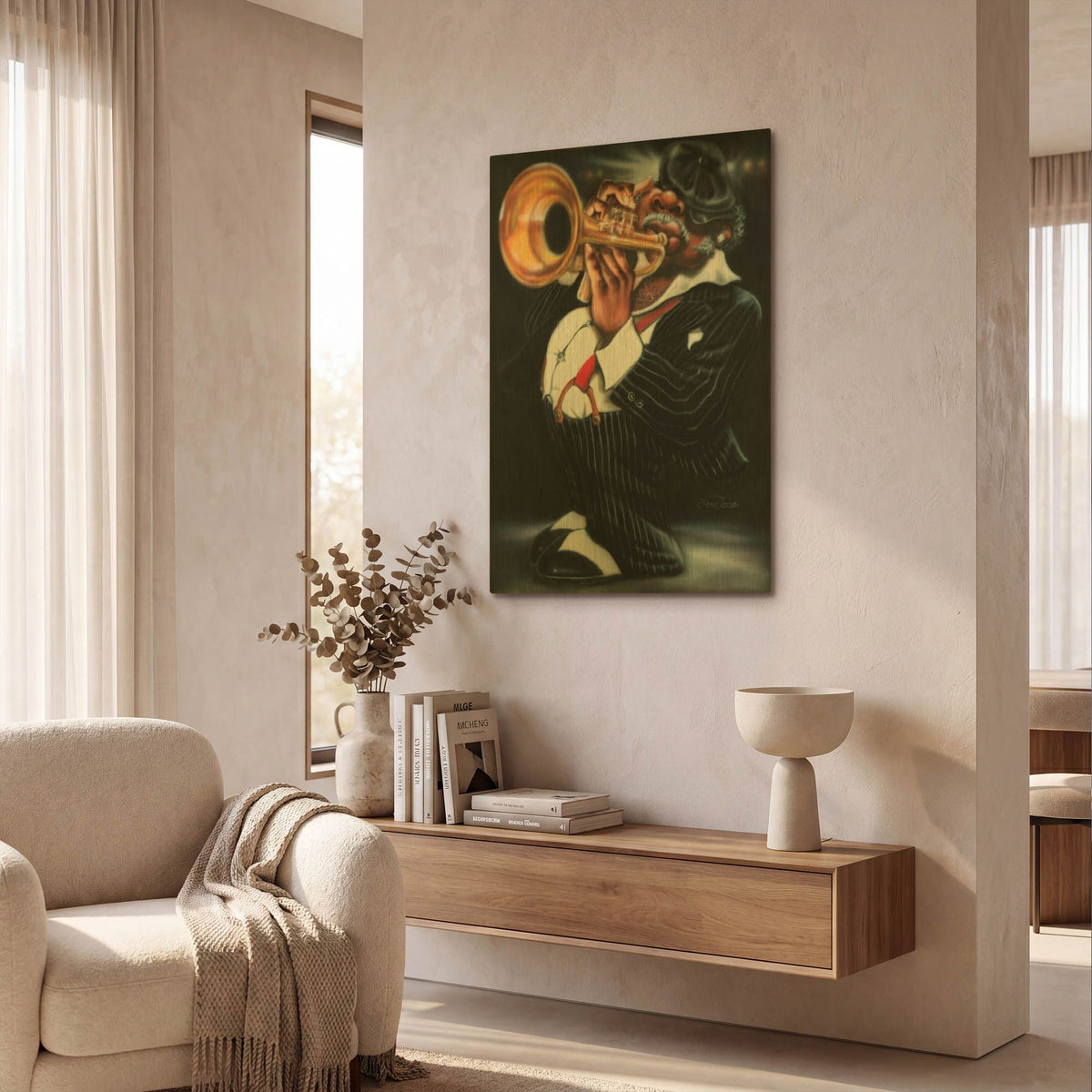 'Jazzman Papa Joe' By Leonard Jones Gold Metal Wall Art