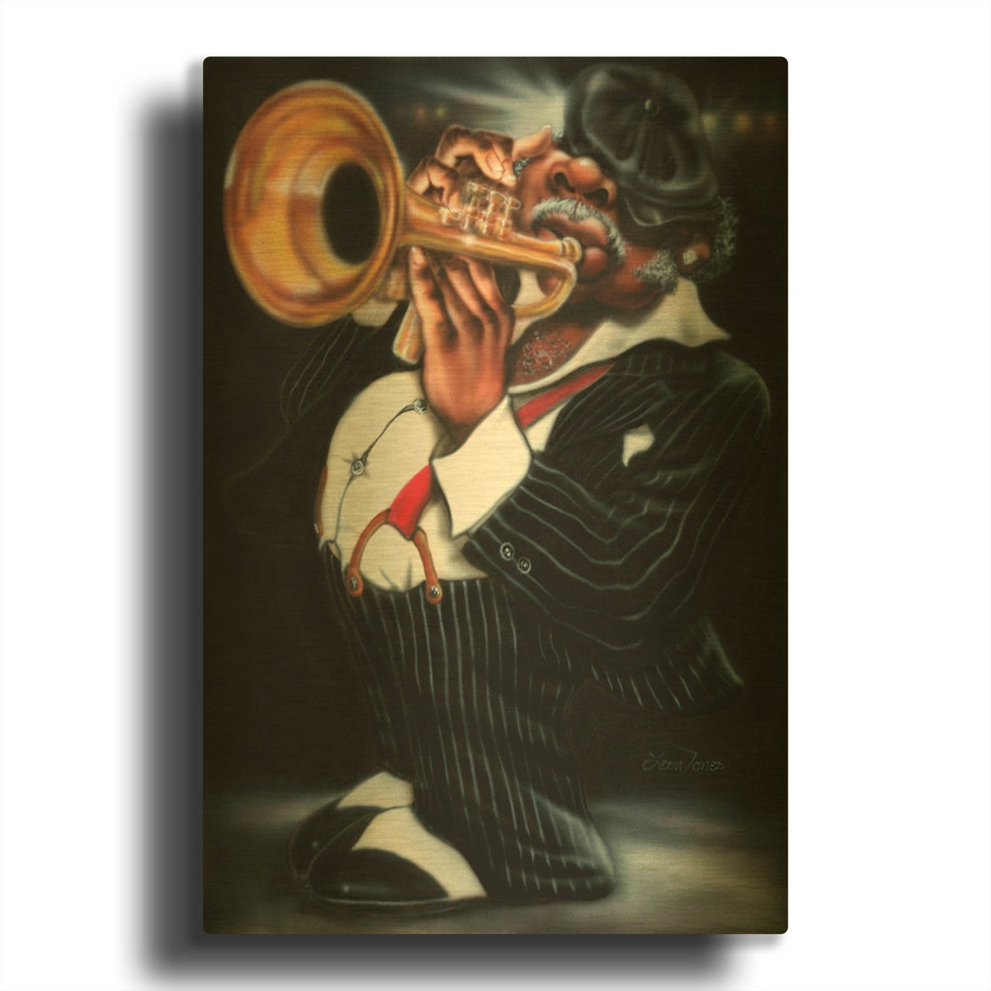 'Jazzman Papa Joe' By Leonard Jones Gold Metal Wall Art