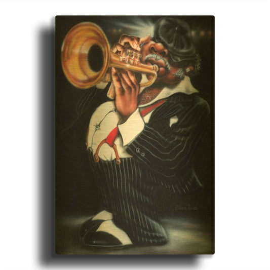 'Jazzman Papa Joe' By Leonard Jones Gold Metal Wall Art