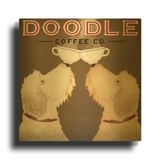 'Doodle Coffee Double II' By Ryan Fowler Gold Metal Wall Art