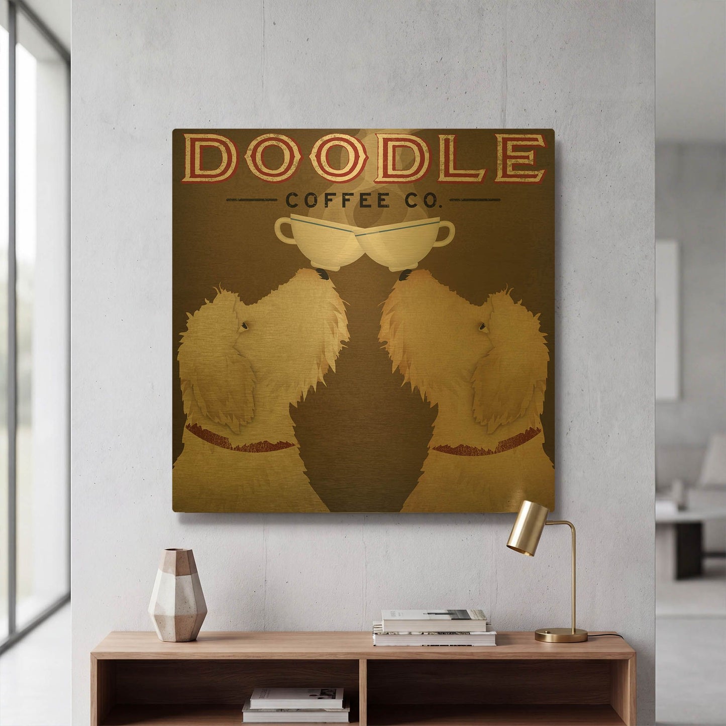 'Doodle Coffee Double II' By Ryan Fowler Gold Metal Wall Art