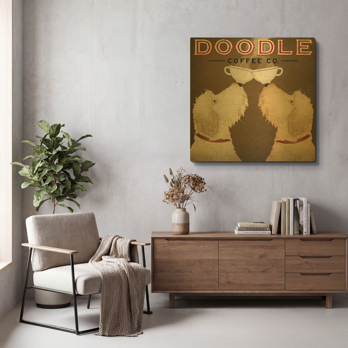 'Doodle Coffee Double II' By Ryan Fowler Gold Metal Wall Art