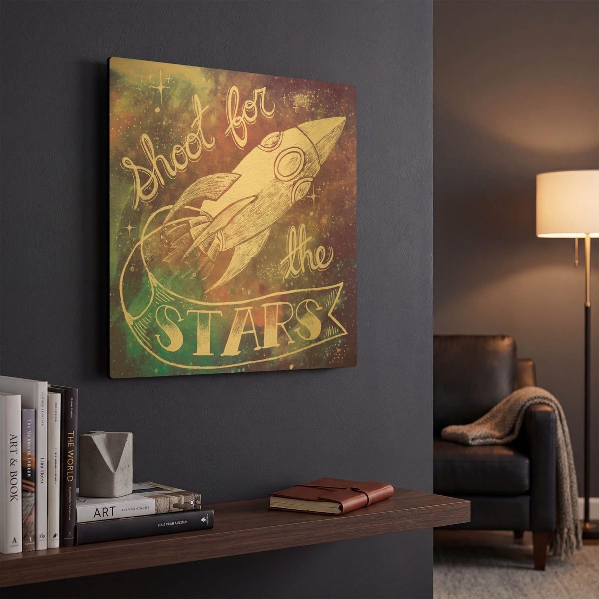 'Universe Galaxy Shoot For the Stars' By Mary Urban Gold Metal Wall Art