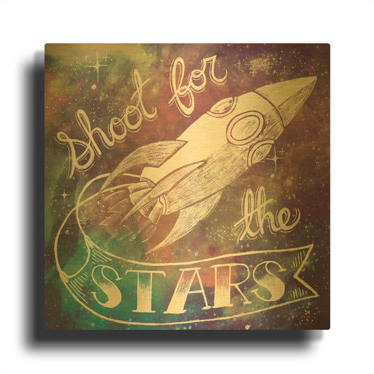 'Universe Galaxy Shoot For the Stars' By Mary Urban Gold Metal Wall Art