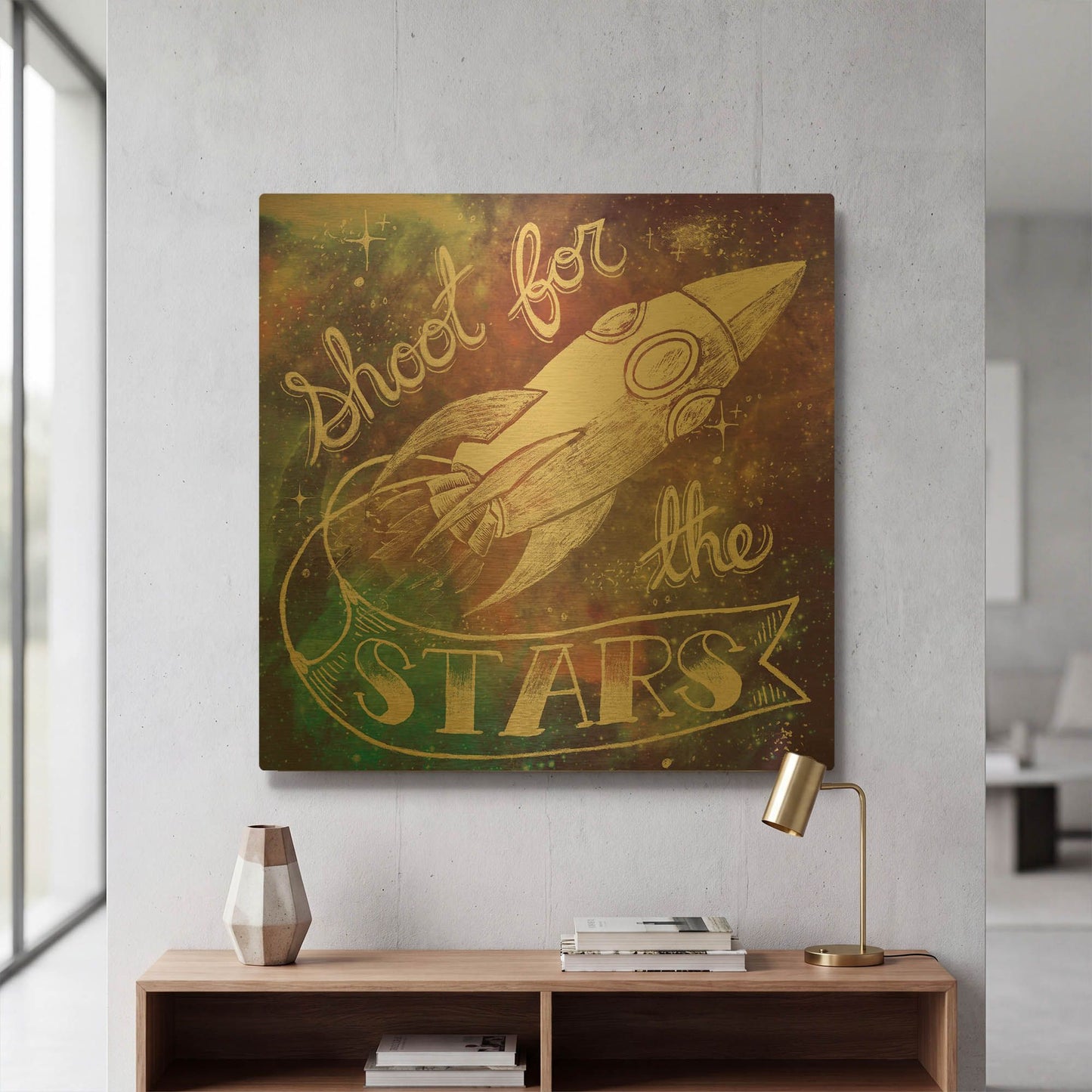 'Universe Galaxy Shoot For the Stars' By Mary Urban Gold Metal Wall Art