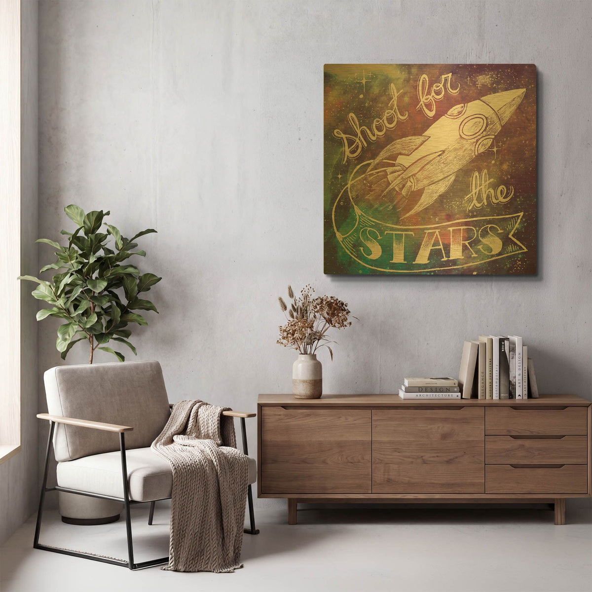 'Universe Galaxy Shoot For the Stars' By Mary Urban Gold Metal Wall Art