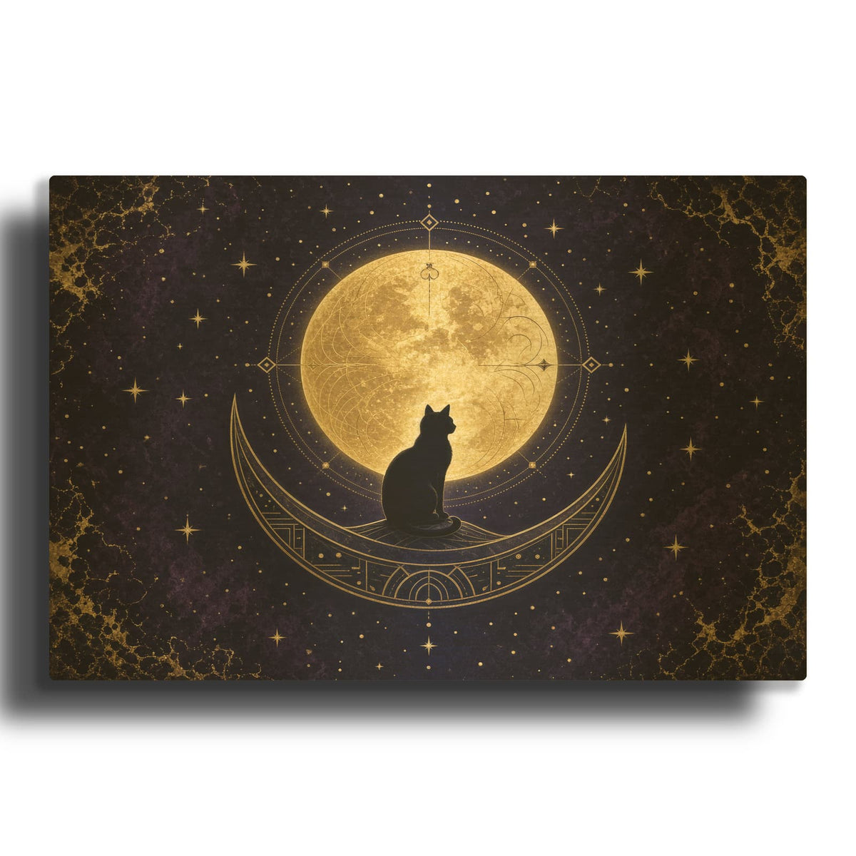 'Black Cat Moon' Gold Metal Wall Art