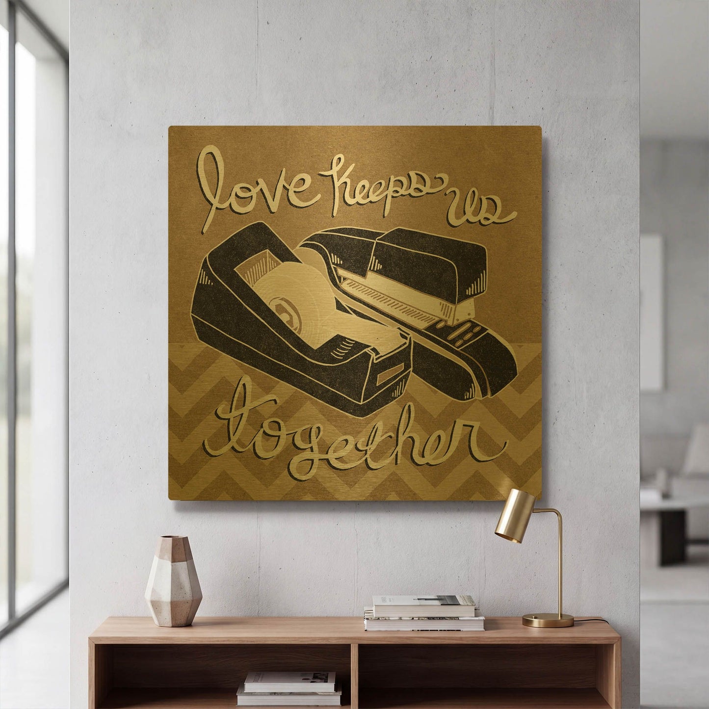 'Love Keeps Us Together Taupe' By Mary Urban Gold Metal Wall Art