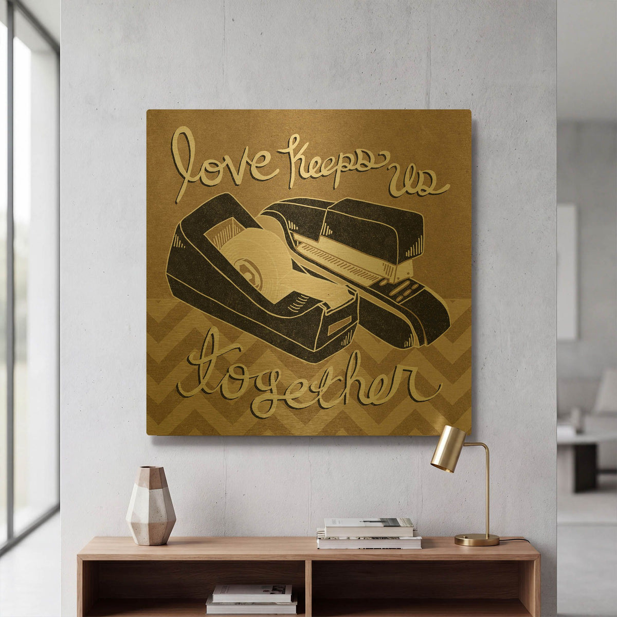 'Love Keeps Us Together Taupe' By Mary Urban Gold Metal Wall Art