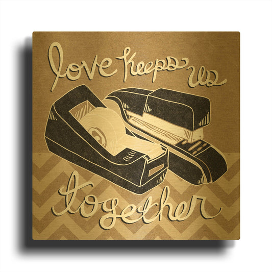 'Love Keeps Us Together Taupe' By Mary Urban Gold Metal Wall Art