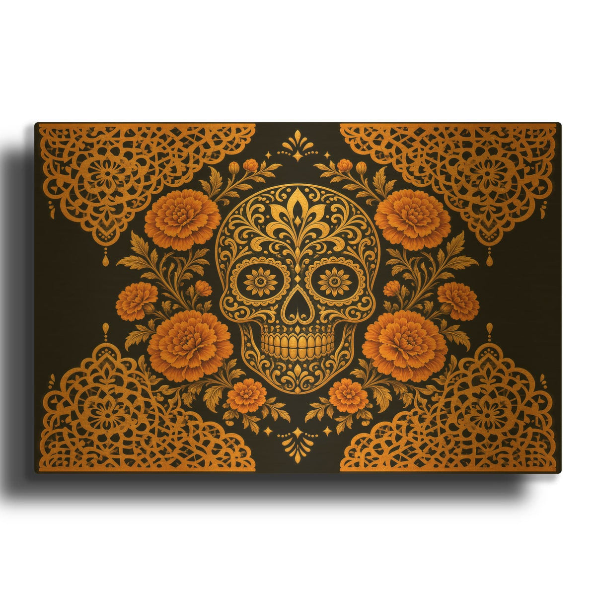 'Day of the Dead Marigolds' Gold Metal Wall Art