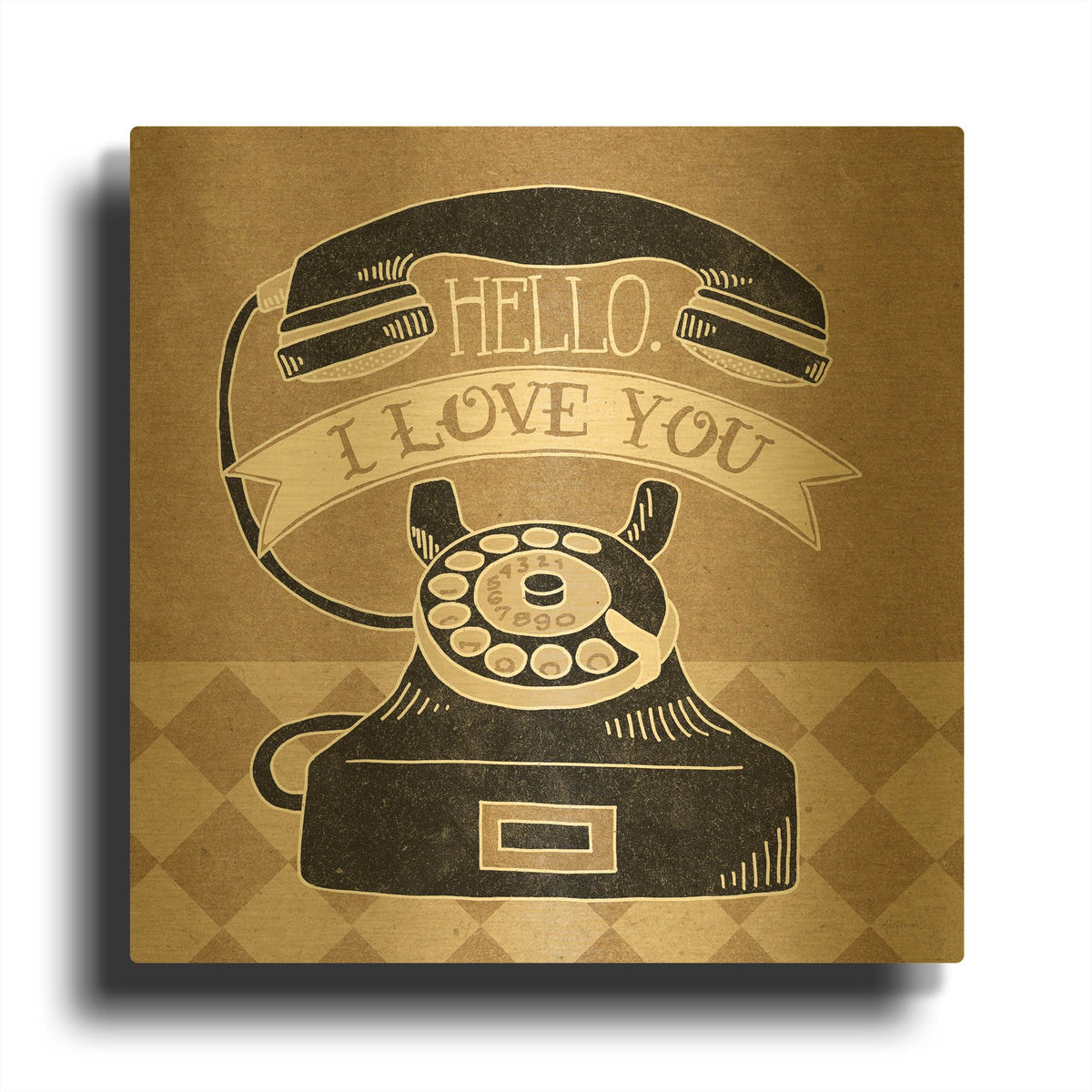 'Hello I Love You Taupe' By Mary Urban Gold Metal Wall Art