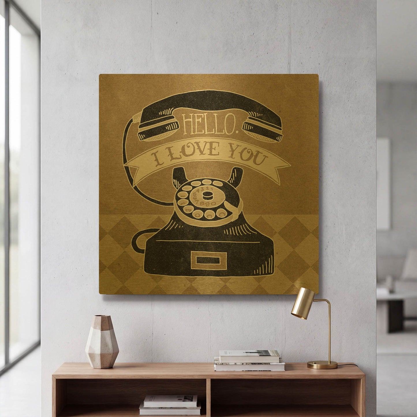 'Hello I Love You Taupe' By Mary Urban Gold Metal Wall Art