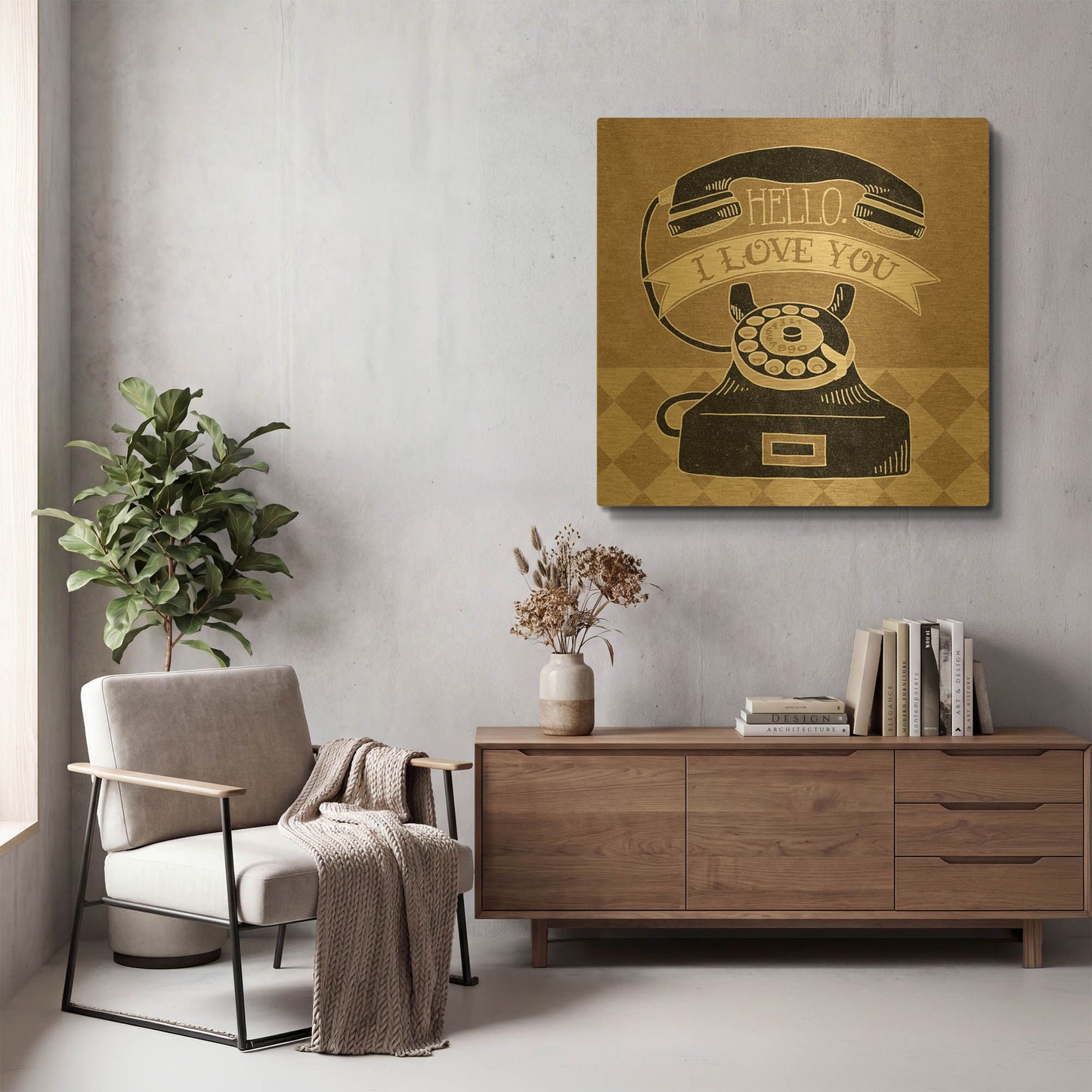 'Hello I Love You Taupe' By Mary Urban Gold Metal Wall Art