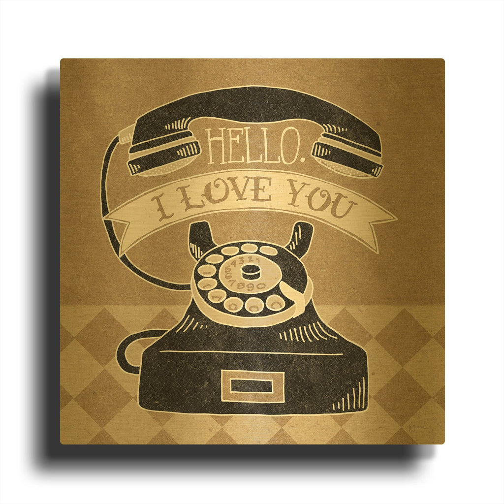 'Hello I Love You Taupe' By Mary Urban Gold Metal Wall Art