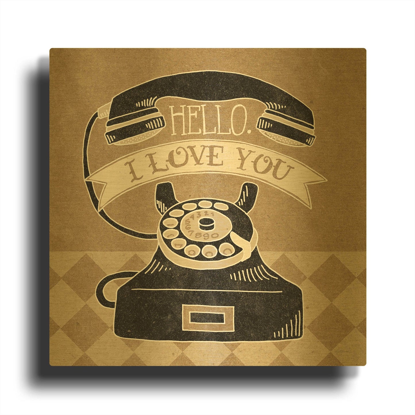 'Hello I Love You Taupe' By Mary Urban Gold Metal Wall Art