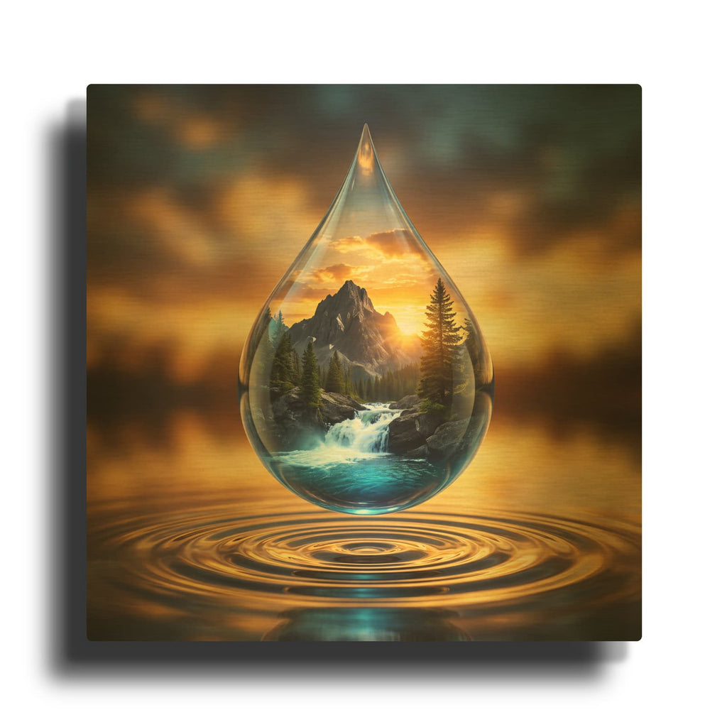 'A World in a Drop' By Veve Gold Metal Wall Art
