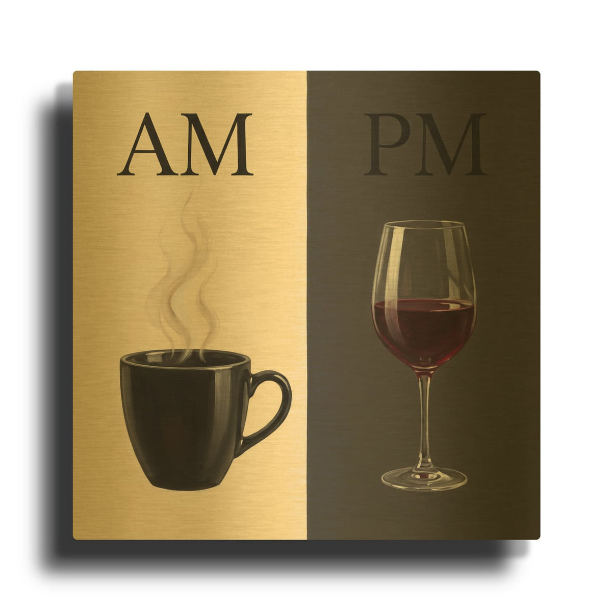 'AM-PM Coffee and Wine' By Veve Gold Metal Wall Art