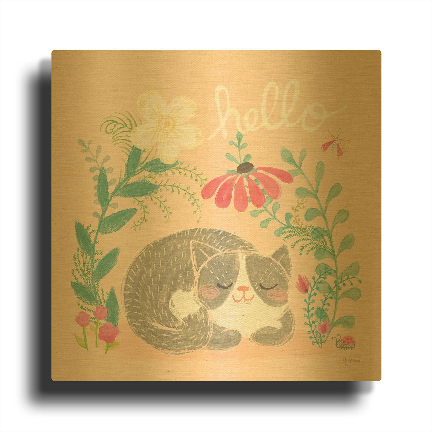 'Garden Friends VI' By Mary Urban Gold Metal Wall Art