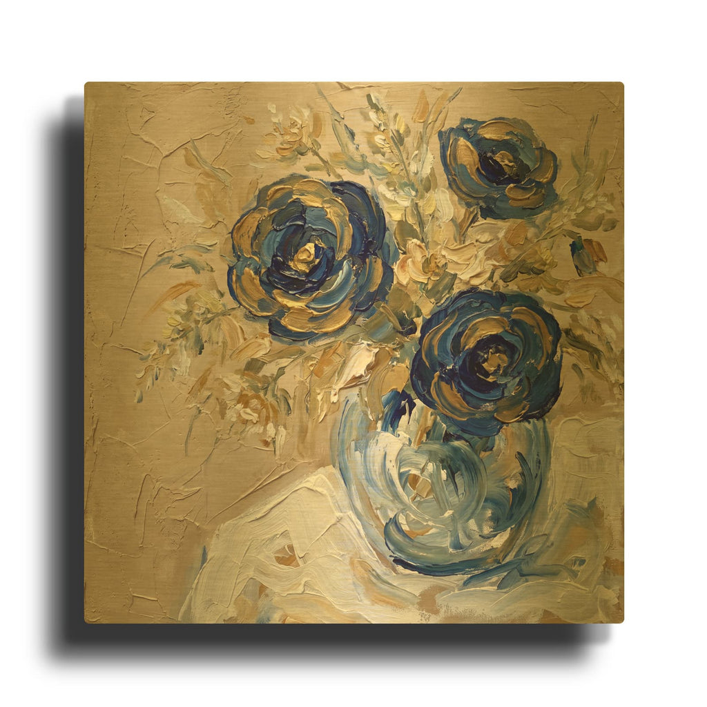 'Azure Floral Dreams' By Veve Gold Metal Wall Art